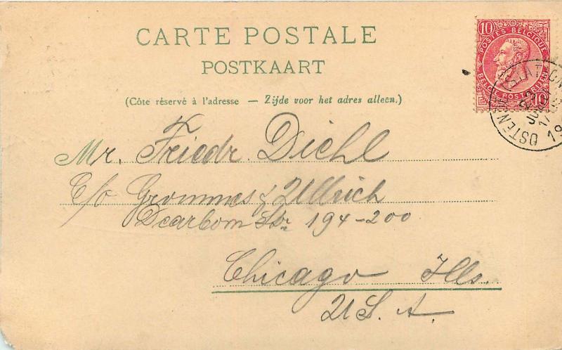 OSTENDE BELGIUM L'ENTREE du PORT AU MOMENT DE LA MAREE POSTCARD 1900