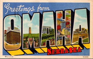 Nebraska Greetings From Omaha Large Letter Linen 1947 Curteich