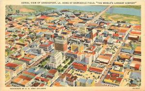 Aerial View 1940s SHREVEPORT LOUISIANA Barksdale Teich linen postcard 3951