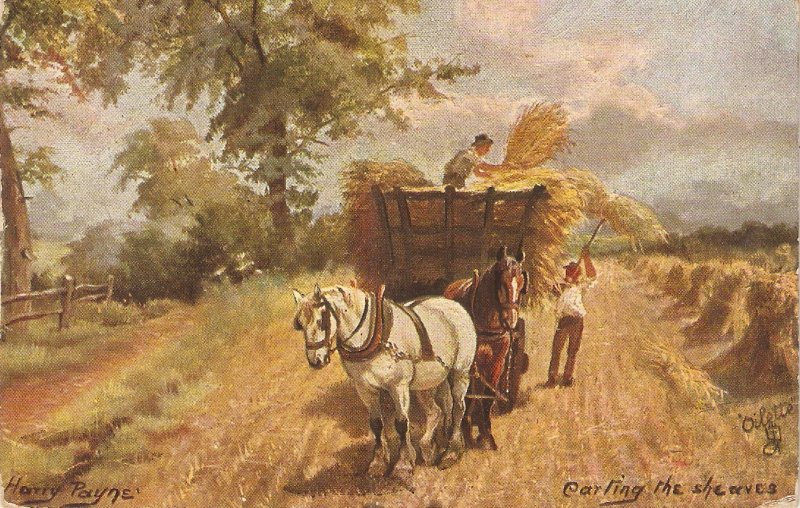 Harry Payne. Carting the sheaves  Tuck Oilette British Pastures Ser. PC # 9222