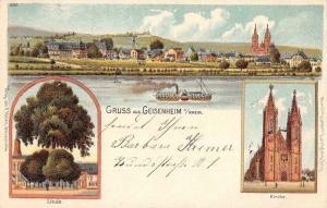 Geisenheim Germany Church Steamship Gruss aus Postcard J60924 