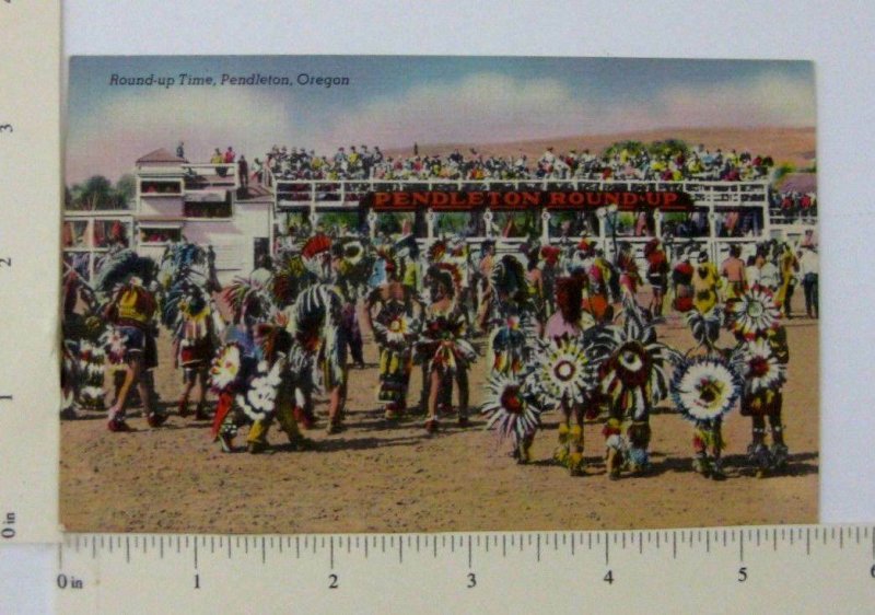 1940s Pendleton OR Round Up Postcard Native American Tribal Dance Umitilla 