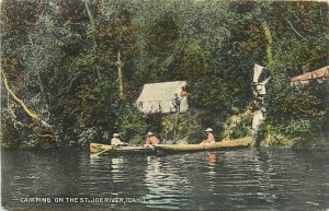 Postcard 1909 Idaho St. Joe Camping canoes Spokane #6016 24-118