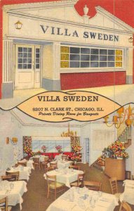 Villa Sweden Restaurant N Clark Street Chicago Illinois linen postcard