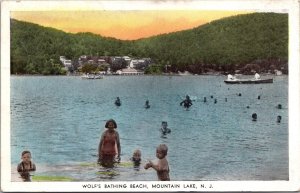 Wolf's Bathing Beach, Mountain Lake NJ Hand Colored Vintage Postcard O69