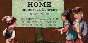 1878 Insurance Home Trade Card New York Victorian Co Pocket Calendar Signpost 