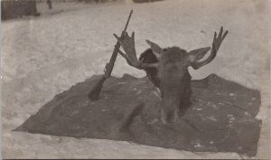 Gun Rifle Moose Head Russell Manitoba MB Hunting c1912 Real Photo Postcard H31