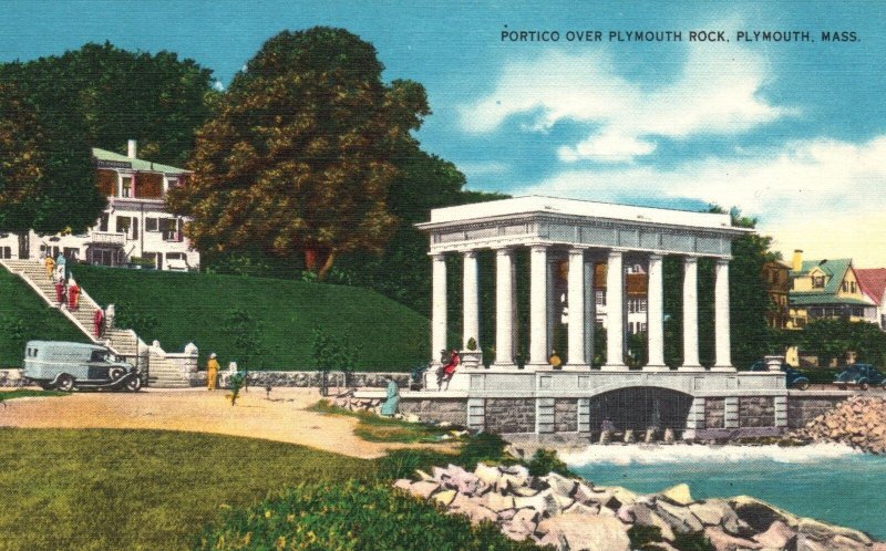 Vintage Postcard 1930's Portico Over Plymouth Rock Plymouth Massachusetts MA