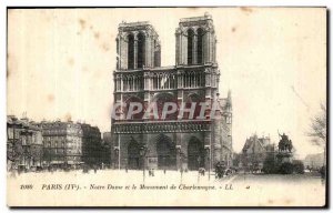 Old Postcard Paris Notre Dame and Charlemagne's Monument