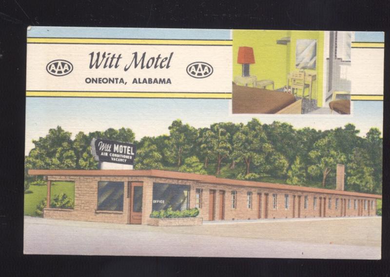 ONEONTA ALABAMA WITT MOTEL INTERIOR VINTAGE LINEN ADVERTISING POSTCARD