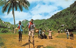 Voodoo and Stick Dancers on Road to Citadel Haiti Postal used unknown 