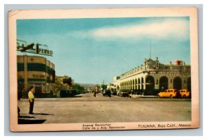 Vintage 1940's Postcard Taxi's on Revolution Ave Tijuana Baja California Mexico