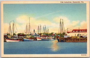 Pensacola Florida FL, Fish Industries, Boat Parking, Harbor, Vintage Postcard