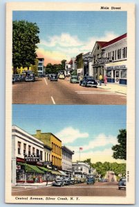 Silver Creek New York Postcard Main Street Multiview Classic Cars 1940 Unposted