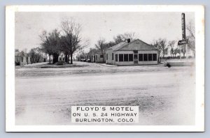 J89/ Burlington Colorado Postcard c1940s Floyd's Motel U.S. 24  403