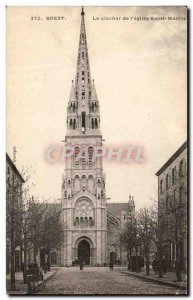 Old Postcard Brest steeple The church Saint Martin