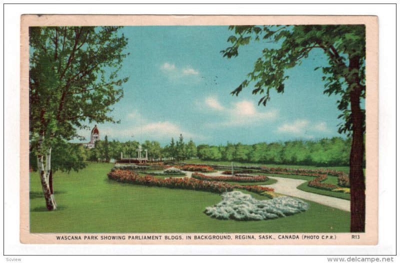 REGINA, Saskatchewan, Canada, PU-1956; Wascana Park Showing Parliament Buildings