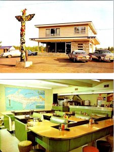 2~ROADSIDE Postcards Ironwood, MI Michigan TOTEM POLE RESTAURANT & INTERIOR