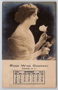 Rome Wire Company NY Pretty Woman 1912 Calendar Advertising RPPC Postcard W23