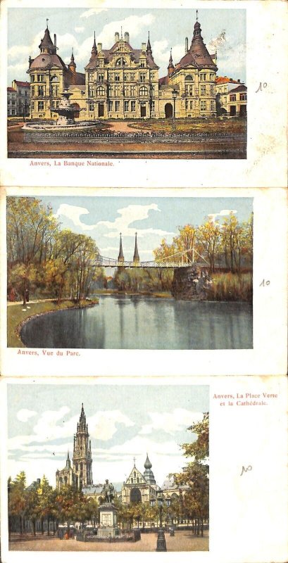 Lot of 3 postcards Belgium Antwerp 1900`s glitter applied novelty