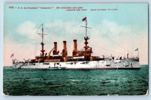 US Navy Ship Postcard US Battleship Vermont 600 Officers And Men c1910's Antique