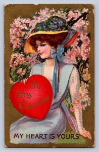 J93/ Valentine's Day Love Holiday Postcard c1910 Pretty Woman Hearts 402