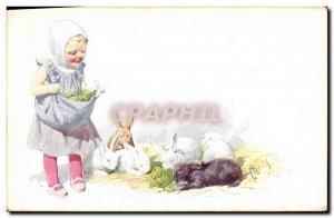 Old Postcard Fantasy Illustrator Child Rabbits