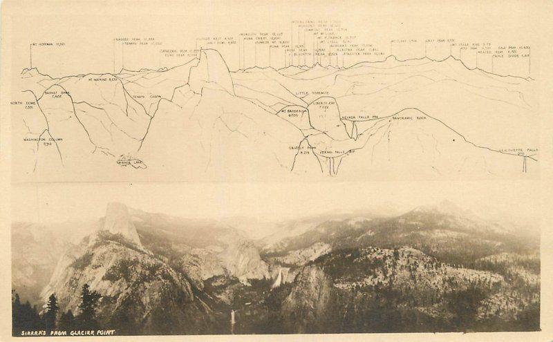 1920s Yosemite Glacier Point Map Elevation RPPC real photo postcard 9304