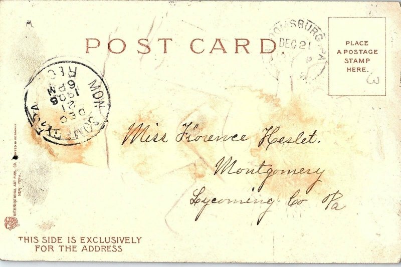 C.1910 Adorable Girl, Christmas Tree, Presents Postcard P126