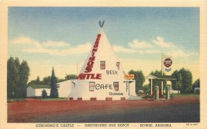 Postcard Arizona Bowie Geronimo's Castle Greyhound Bus Depot occupation 23-11881