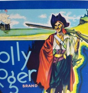 Jolly Roger Sea Pirate Ship Ocean Fruit Crate Label Vintage Original 1930s