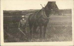 Agriculture Old Farmer Horse Drawn Plow Sowing c1910 Real Photo Postcard rpx