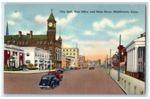 c1930s City Hall Post Office Cars Main Street Middletown Connecticut CT Postcard