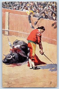 Bavaria Germany Postcard Bull Goes Down and Bloody c1910 Oilette Tuck Art