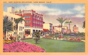 Long Beach California 1953 Postcard East Side Boulevard Shops Cars