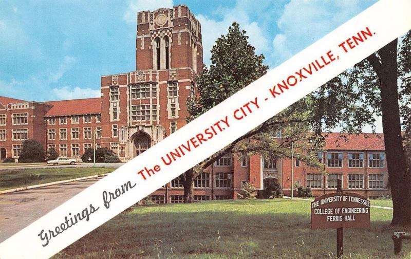 TN, Knoxville  UNIVERSITY OF TENNESSEE Greetings  FERRIS HALL  Chrome Postcard