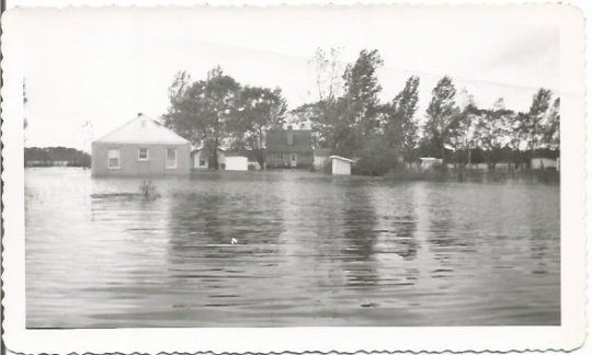 Flooded Farm House Yard and Sheds Flood Stage Real Photograph Vintage Photograph