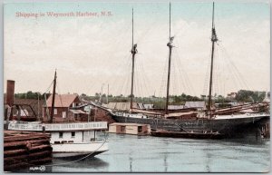 Shipping in Weymouth Harbour NS Nova Scotia Boats Ship 1910 RPO Postcard H65
