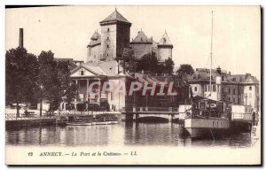 Old Postcard Annecy Boat Harbor and Chateau