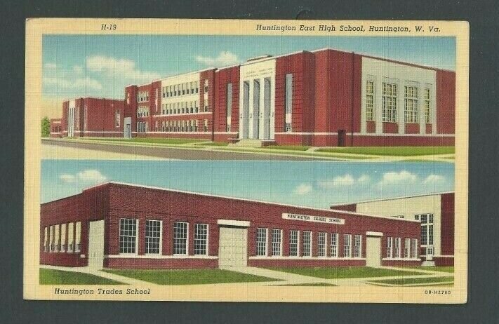 1941 Post Card W VA Huntington Trade School & East High School