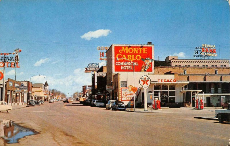 ELKO, NV Street Scene Texaco Gas Station Roadside Signs c1950s Vintage