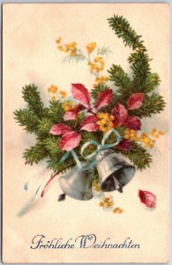 Fröhliche Weihnachten, German Christmas Greetings, Bells, Pine Boughs, Postcard