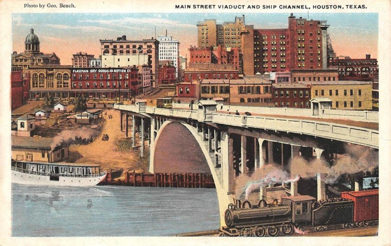 Houston, TX Texas  MAIN STREET VIADUCT~SHIP CANNEL Flaxman Dry Goods  Postcard 