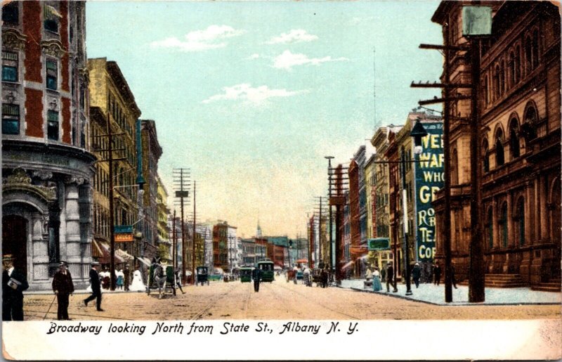 Postcard Broadway Looking North from State Street in Albany, New York