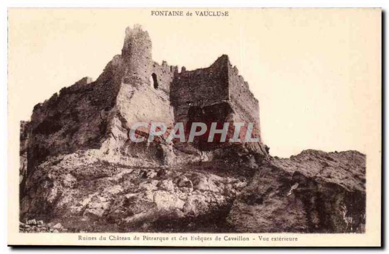 Postcard Old Fountain of Vaucluse Ruins of the castle and Cavaillon bishops E...