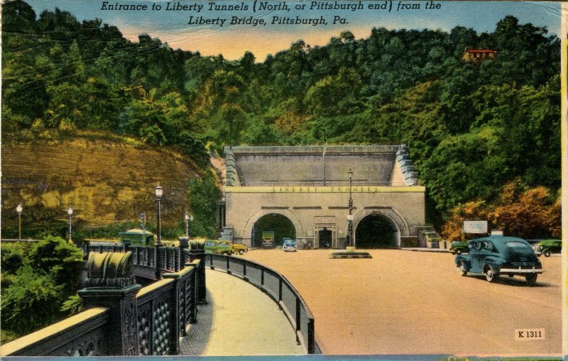 PA - Pittsburgh. Liberty Tunnels Entrance from Liberty Bridge  (crease)