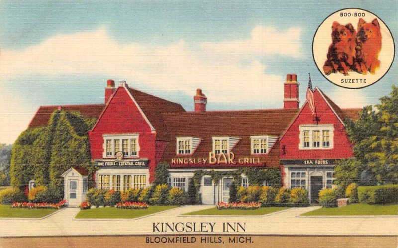 Bloomfield Hills Michigan Kingsley Inn and Dogs Vintage Postcard AA65425