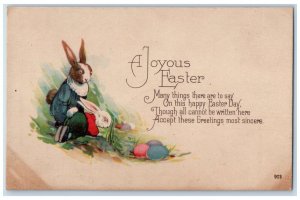 c1910's Joyous Easter Anthropomorphic Rabbit Eggs Unposted Antique Postcard 