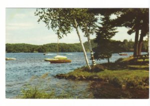 Boats On A Lake, Greetings From Muskoka Ontario Canada, Vintage Chrome Postcard