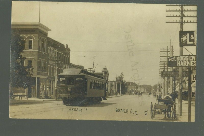 Waverly IOWA RP 1916 TROLLEY Streetcar STREET CAR nr Cedar Falls Shell Rock
